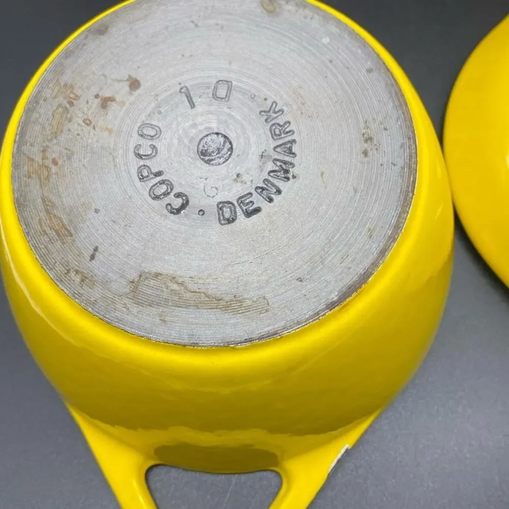 Vintage Copco‎ Denmark D1 Yellow Enamel Cast Iron Small Dutch oven lid 1960's